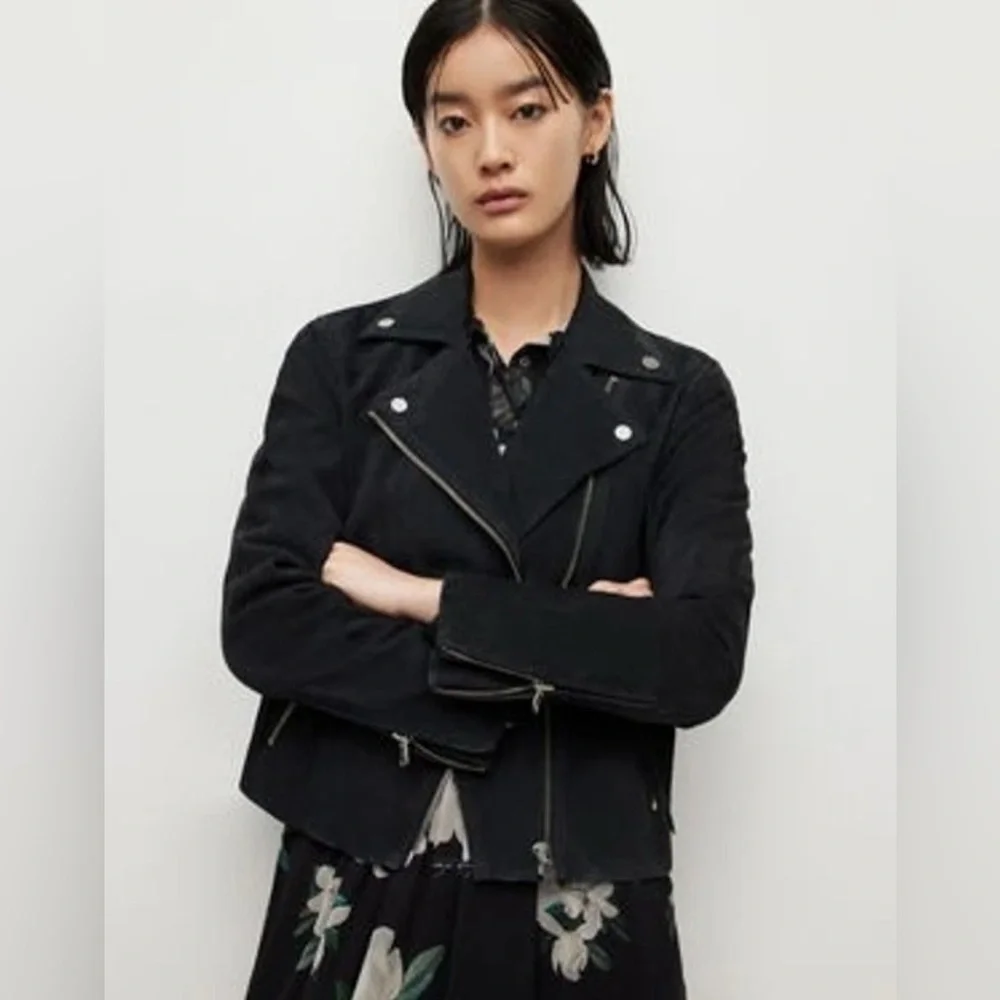 All Saints Suede Darby Biker Jacket - Picture 1 of 5
